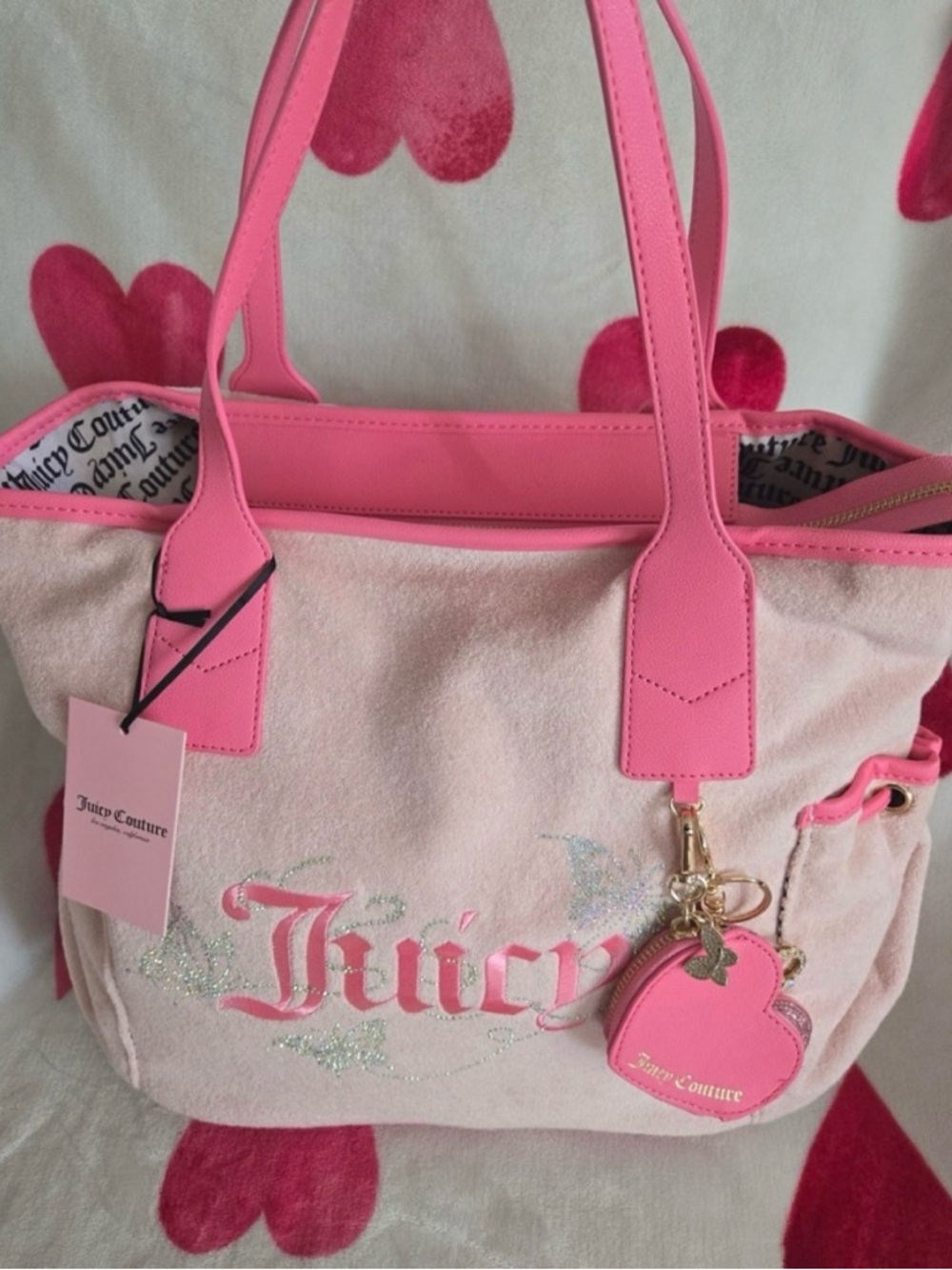 Juicy Couture NWT Pink Suede Tote with Coral Trim - Picture 2 of 10